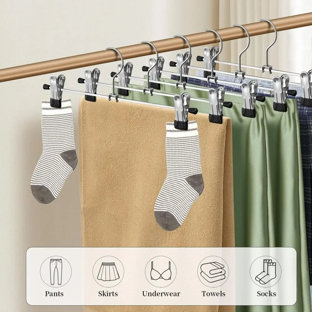 HWAJAN Metal Hangers w/Clips 50 Pack Adjustable Non-Slip for Clothing Heavy Duty